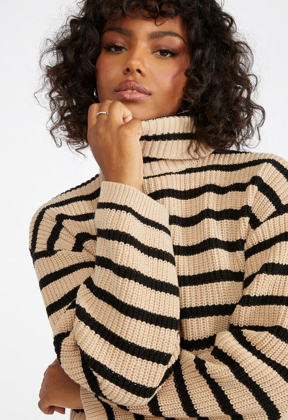 Cropped Stripe Sweater Irish Cream/Caviar Stripe