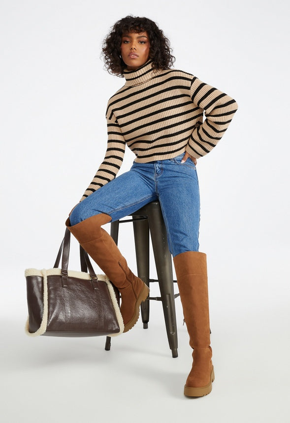 Cropped Stripe Sweater Irish Cream/Caviar Stripe