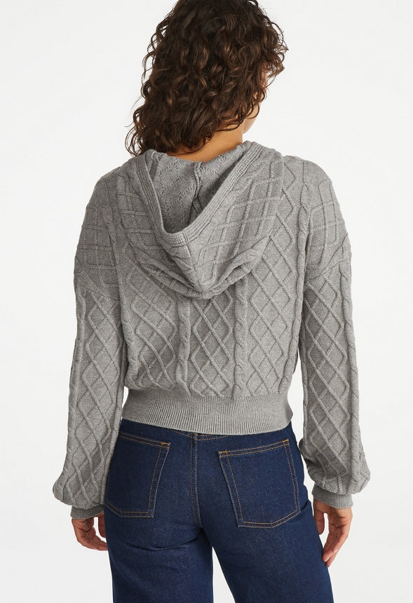 Cable Knit Pullover Hoodie Medium Heather Grey