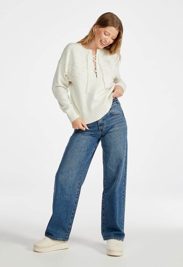 Lace Up Sweater Marshmallow White