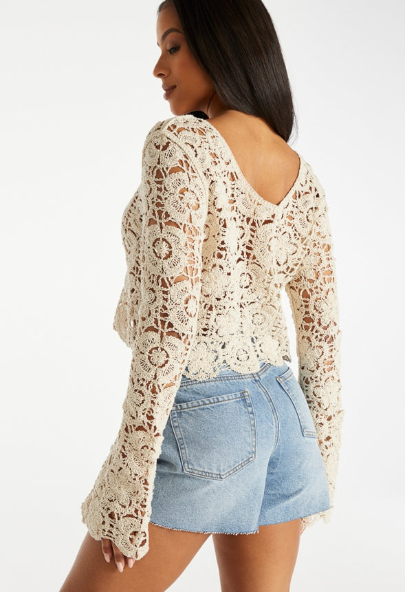 Crochet Stitch Sweater Birch White