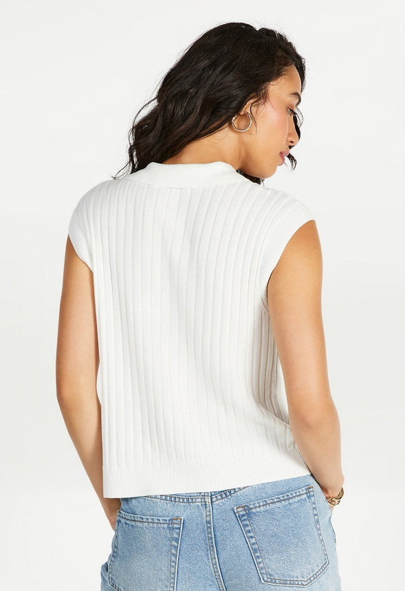 Wide Rib Polo Vest Egret