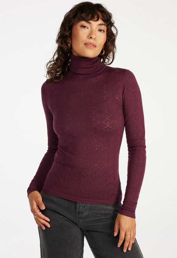 Pointelle Sweater Turtleneck Fig Purple