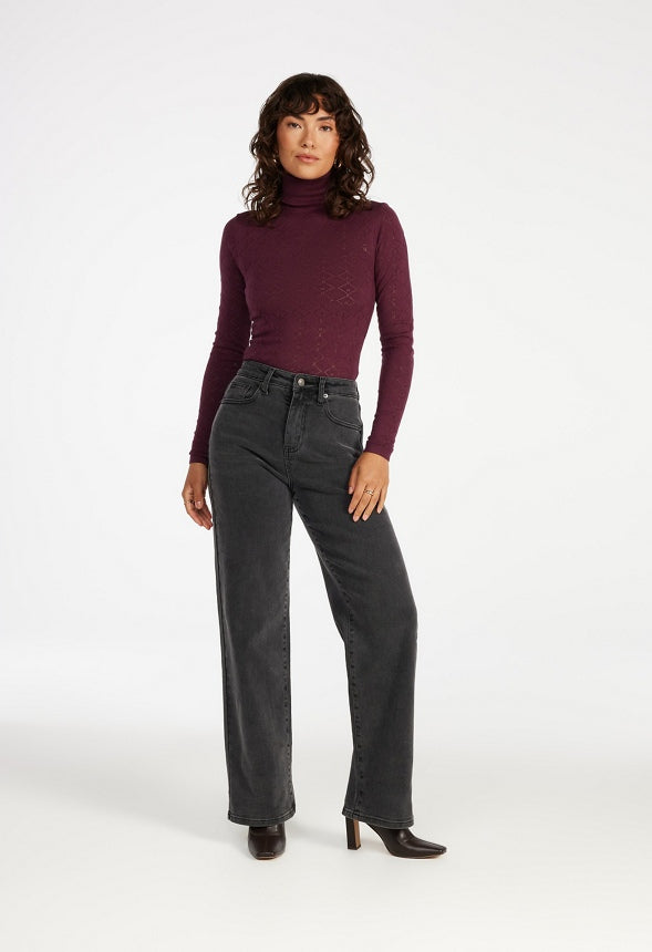 Pointelle Sweater Turtleneck Fig Purple
