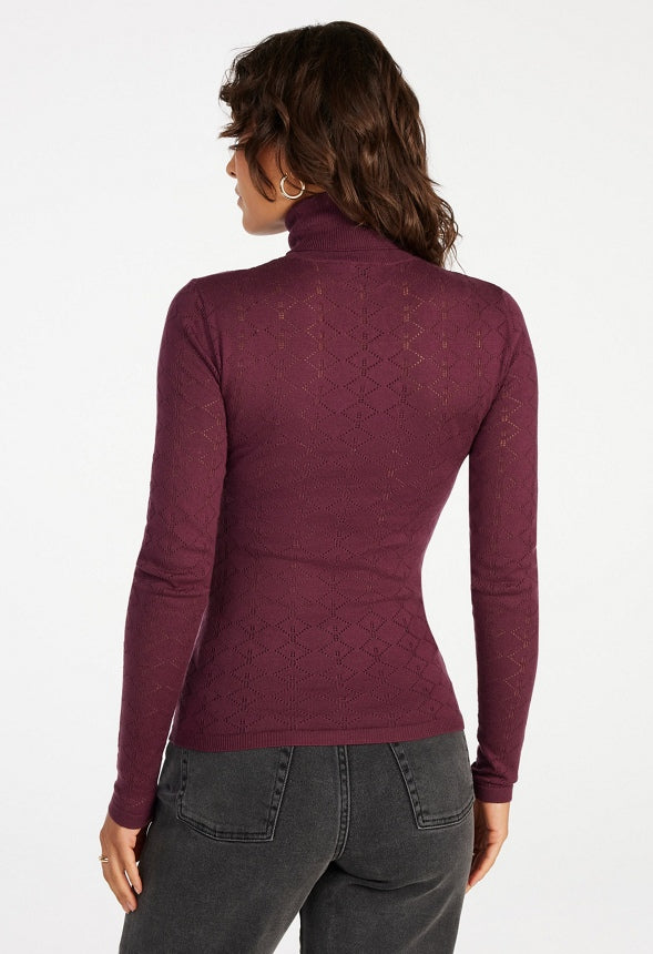 Pointelle Sweater Turtleneck Fig Purple