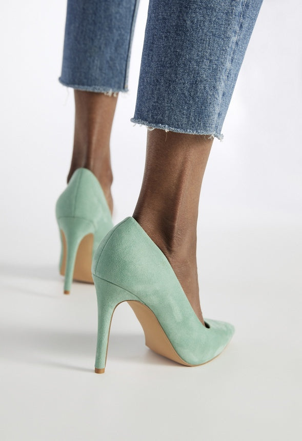 Gisselle Pointed Toe Pump Stone Green