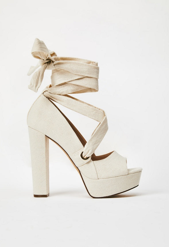TAKKARA BLOCK HEEL PEEP TOE PUMP Natural