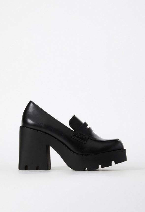 Cher Heeled Lug Sole Loafer Black Caviar