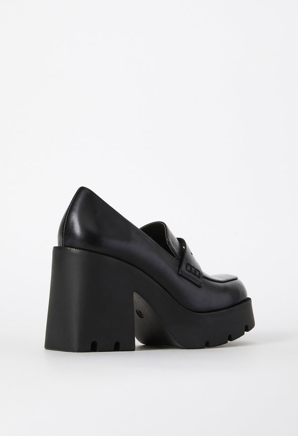Cher Heeled Lug Sole Loafer Black Caviar