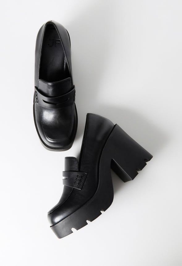Cher Heeled Lug Sole Loafer Black Caviar
