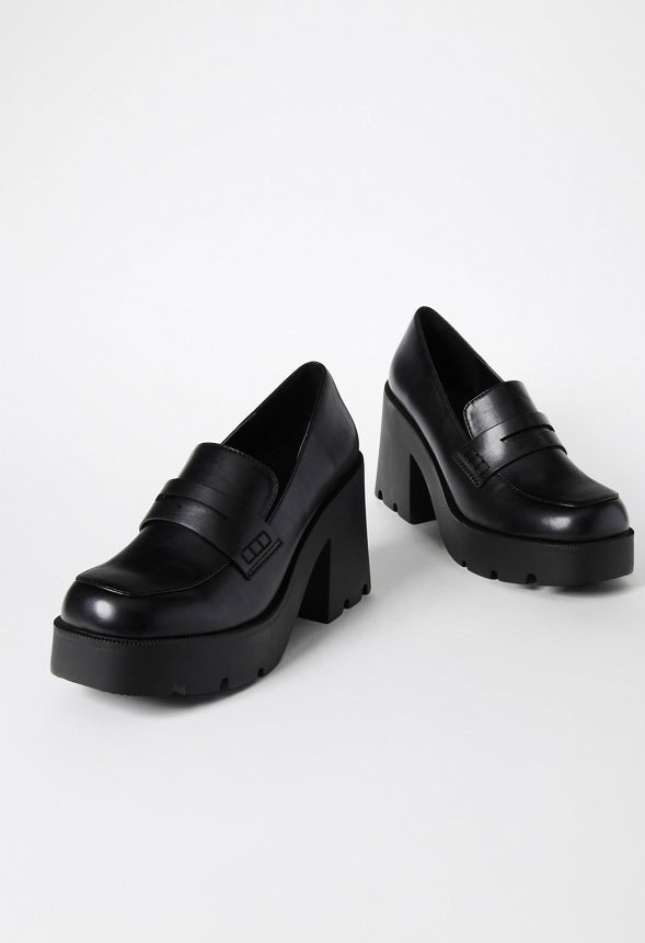 Cher Heeled Lug Sole Loafer Black Caviar