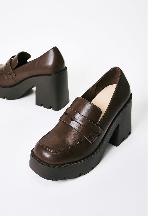 Cher Heeled Lug Sole Loafer Coffee