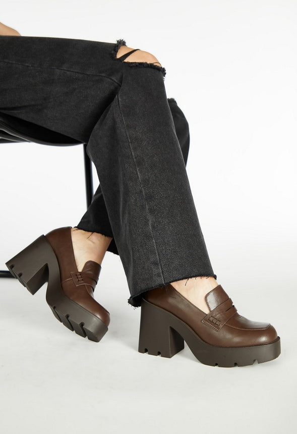 Cher Heeled Lug Sole Loafer Coffee