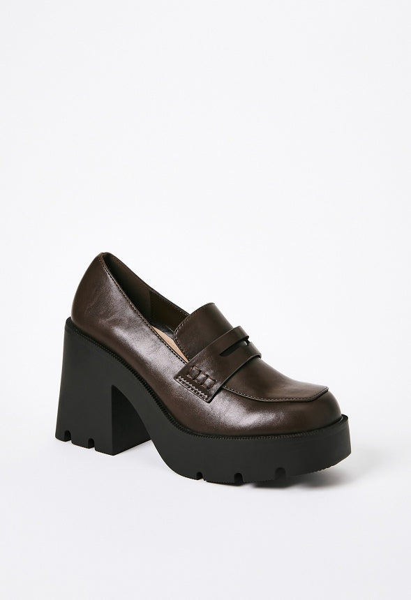 Cher Heeled Lug Sole Loafer Coffee