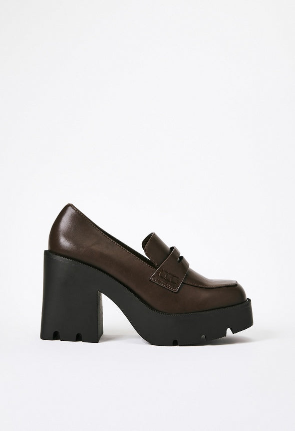 Cher Heeled Lug Sole Loafer Coffee
