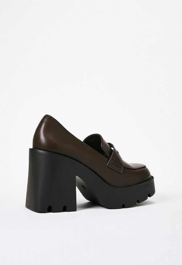 Cher Heeled Lug Sole Loafer Coffee