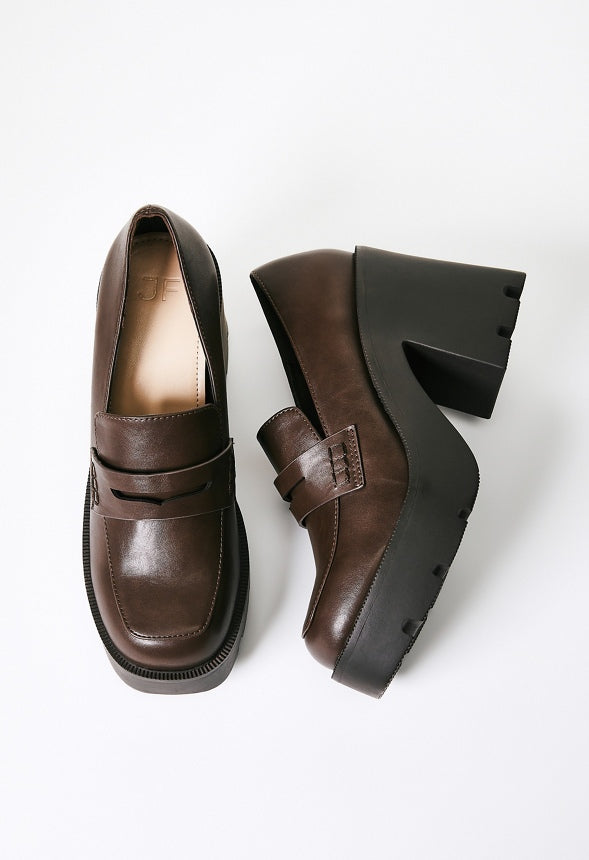 Cher Heeled Lug Sole Loafer Coffee