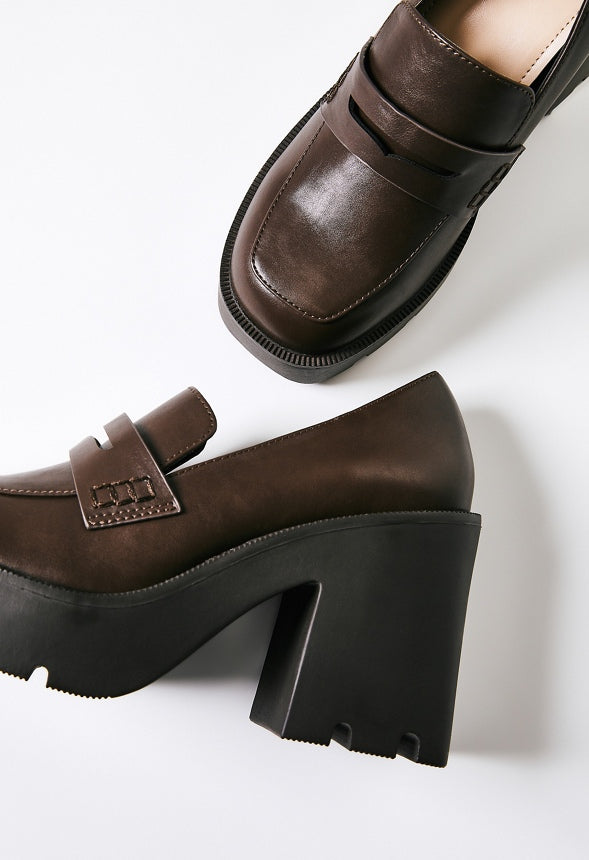 Cher Heeled Lug Sole Loafer Coffee