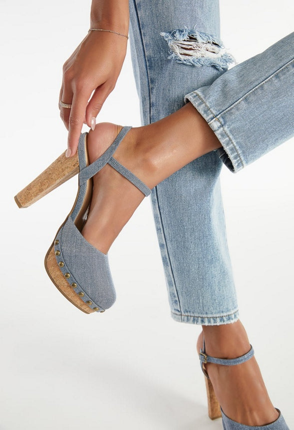 MAYA ANKLE STRAP PLATFORM PUMP Chambray