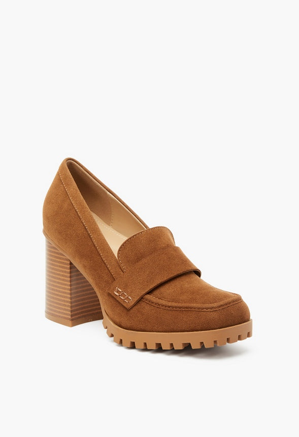 Nora Block Heeled Pump Camel/ Natural Stack