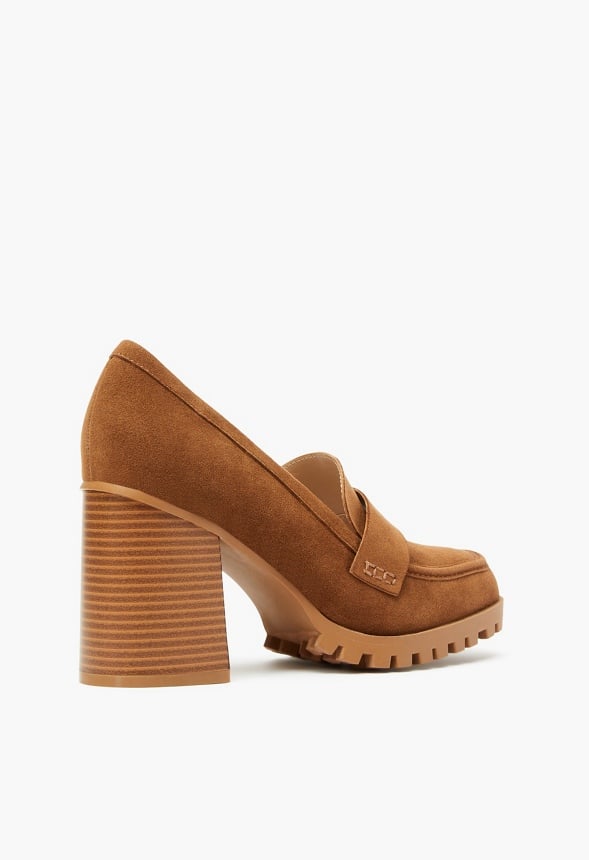 Nora Block Heeled Pump Camel/ Natural Stack
