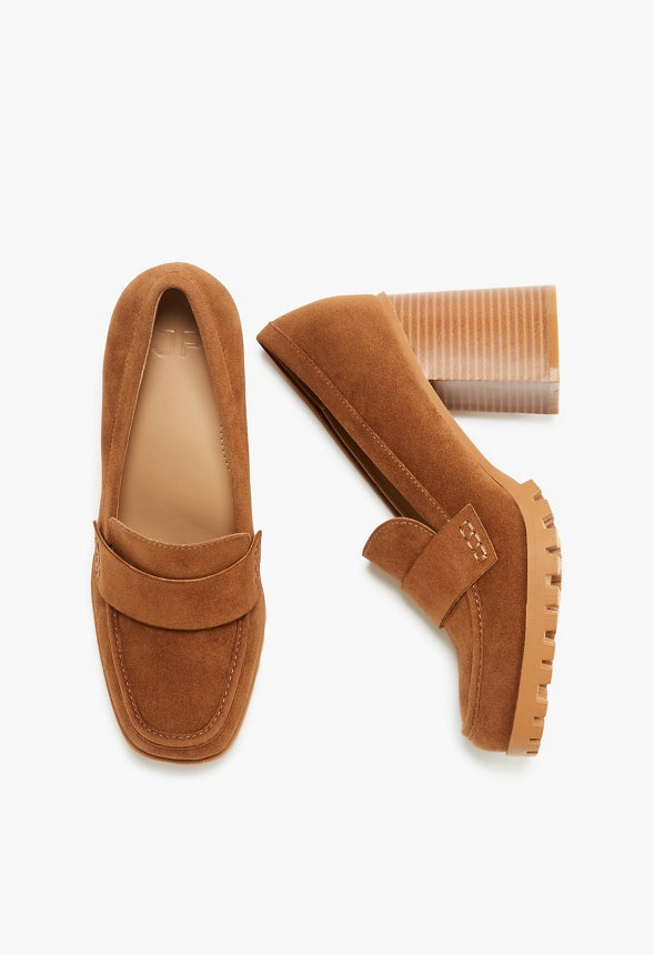 Nora Block Heeled Pump Camel/ Natural Stack