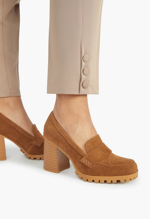 Nora Block Heeled Pump Camel/ Natural Stack