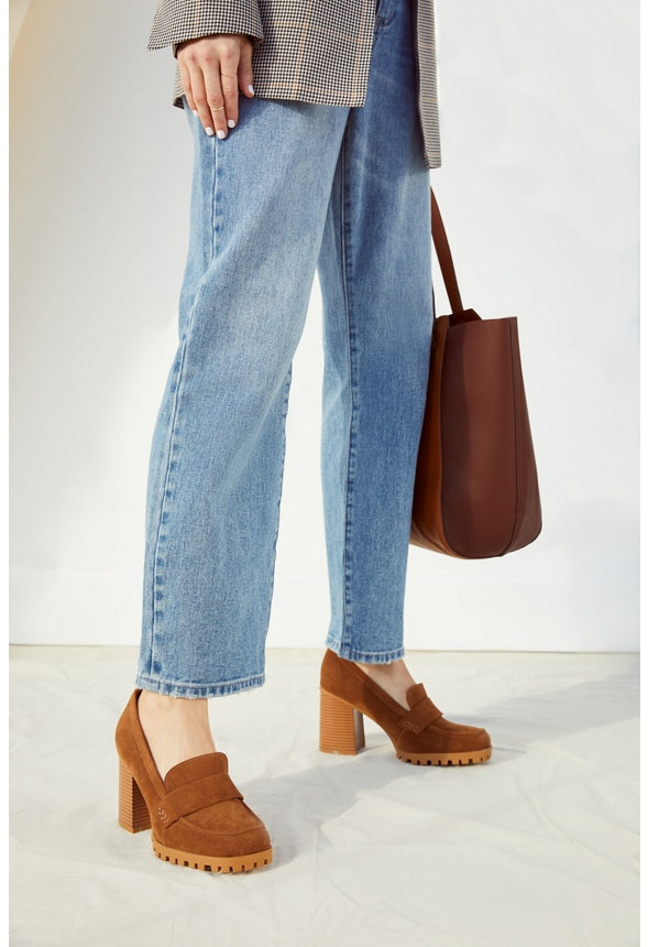Nora Block Heeled Pump Camel/ Natural Stack