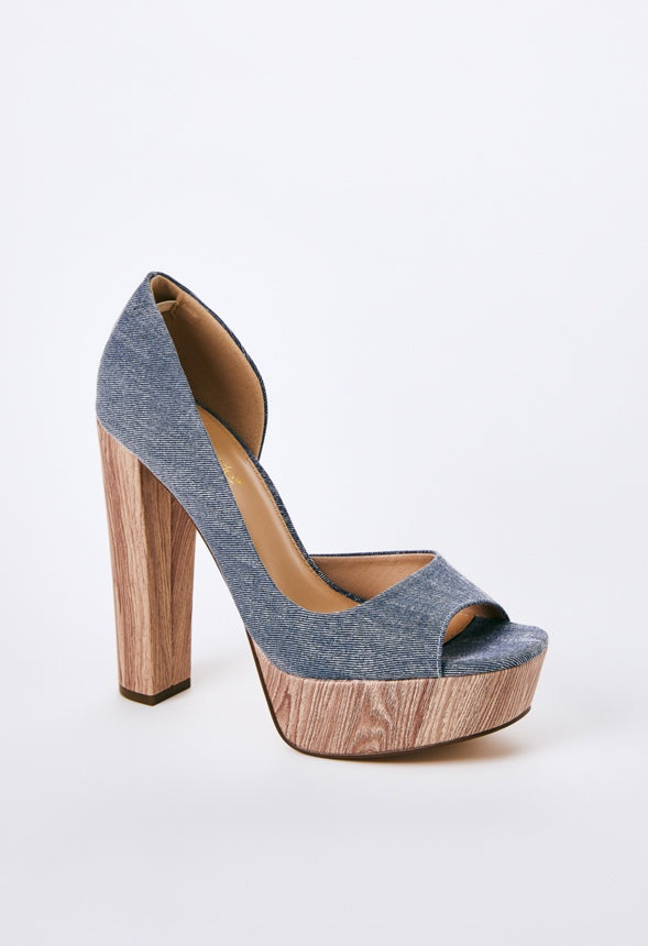 CHARLI PLATFORM PEEP TOE PUMP Chambray