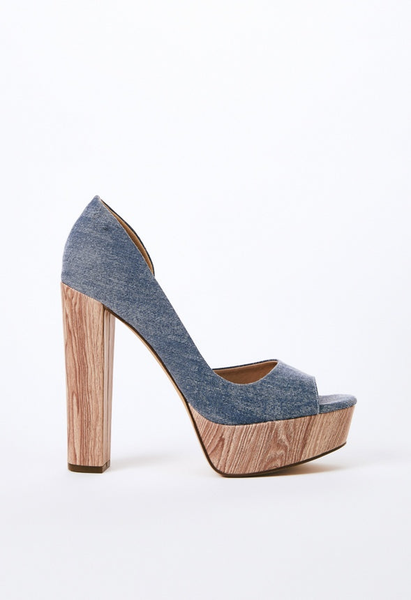 CHARLI PLATFORM PEEP TOE PUMP Chambray