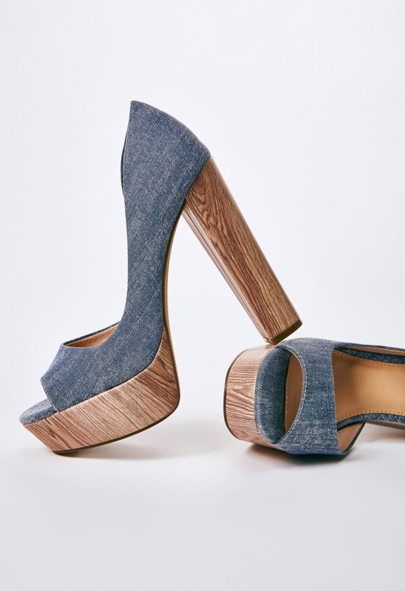 CHARLI PLATFORM PEEP TOE PUMP Chambray