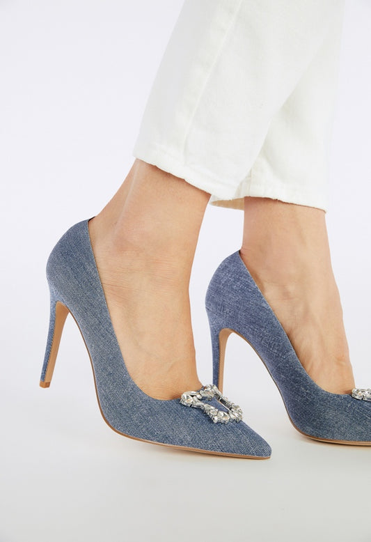 Gisselle Embellished Pointed Toe Pump Chambray