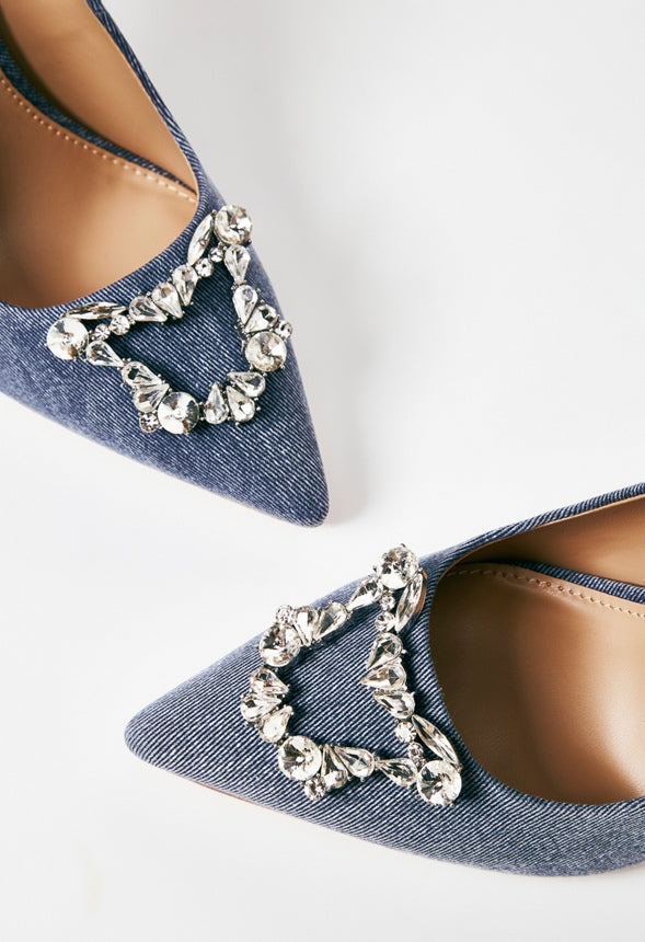 Gisselle Embellished Pointed Toe Pump Chambray