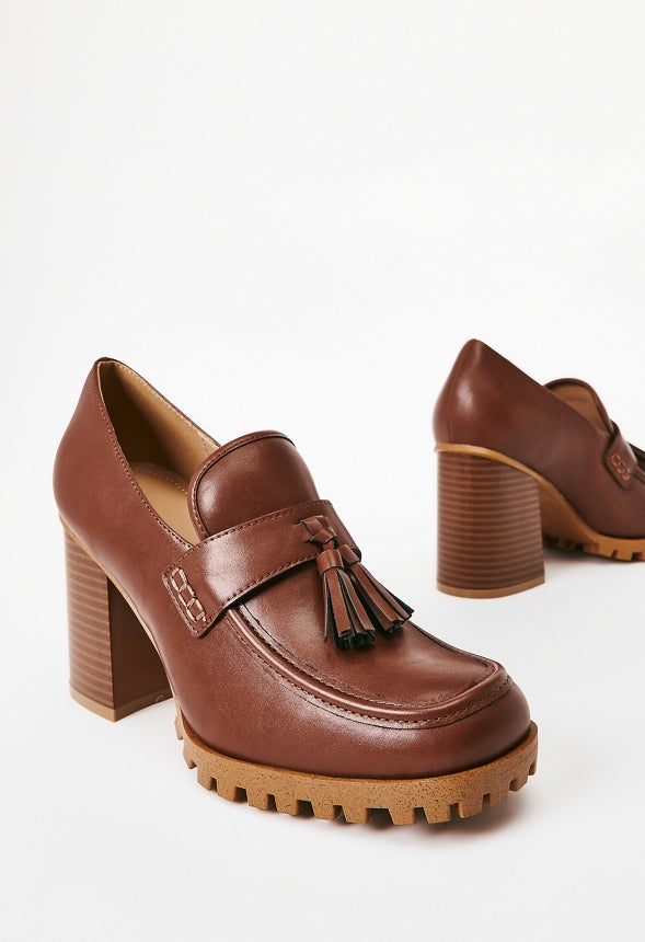 Liliane Heeled Lug Sole Loafer Leather Brown
