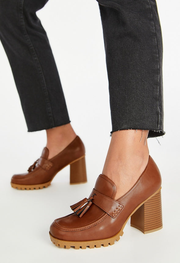 Liliane Heeled Lug Sole Loafer Leather Brown