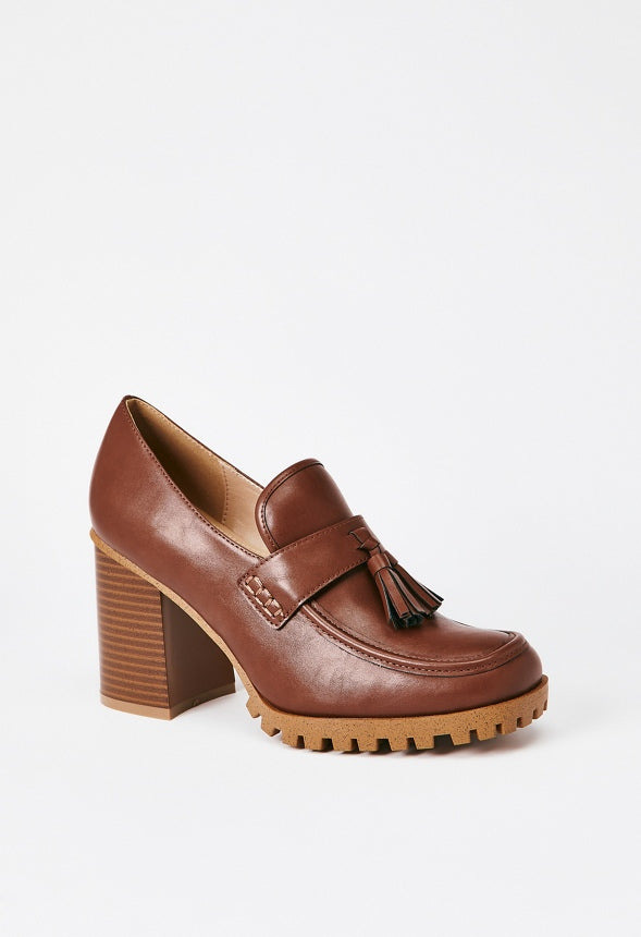Liliane Heeled Lug Sole Loafer Leather Brown