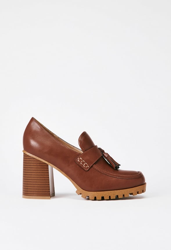 Liliane Heeled Lug Sole Loafer Leather Brown