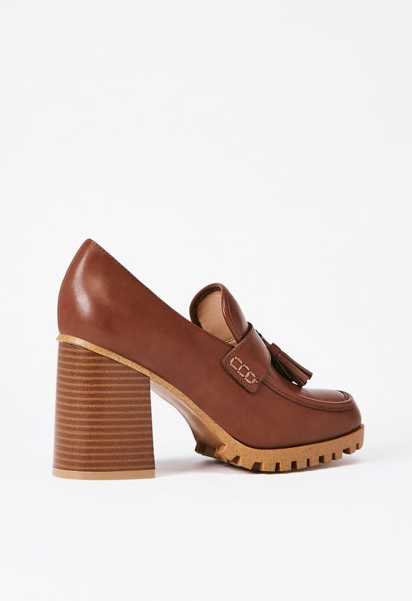 Liliane Heeled Lug Sole Loafer Leather Brown