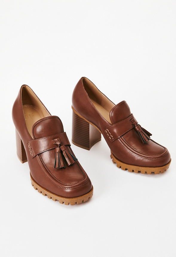 Liliane Heeled Lug Sole Loafer Leather Brown