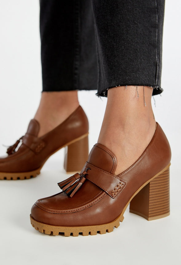 Liliane Heeled Lug Sole Loafer Leather Brown