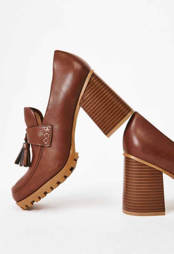 Liliane Heeled Lug Sole Loafer Leather Brown