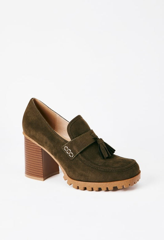 Liliane Heeled Lug Sole Loafer Military Olive