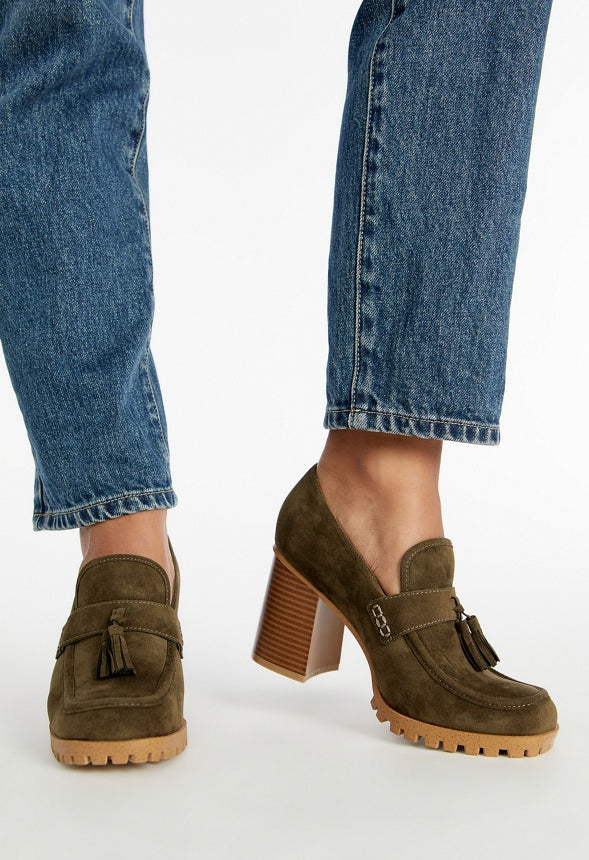 Liliane Heeled Lug Sole Loafer Military Olive