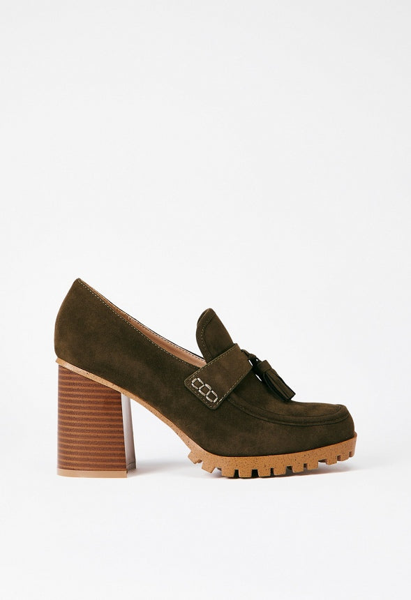 Liliane Heeled Lug Sole Loafer Military Olive