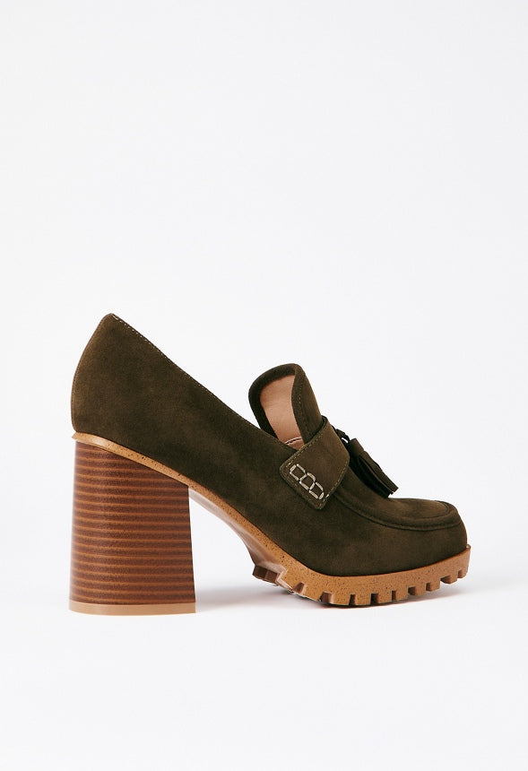 Liliane Heeled Lug Sole Loafer Military Olive