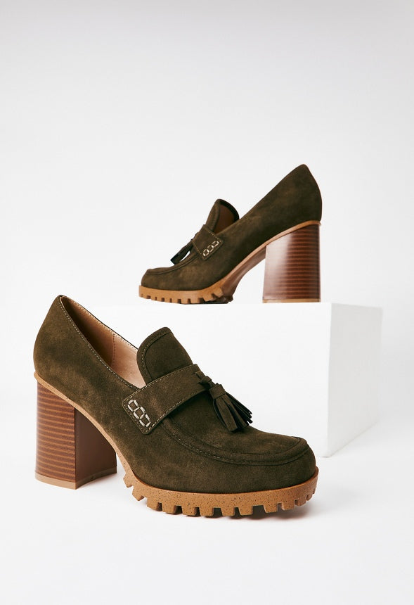 Liliane Heeled Lug Sole Loafer Military Olive
