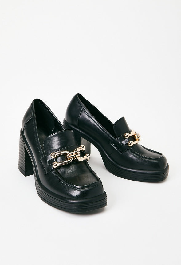 Daria Block Heeled Loafer Pump Black Caviar