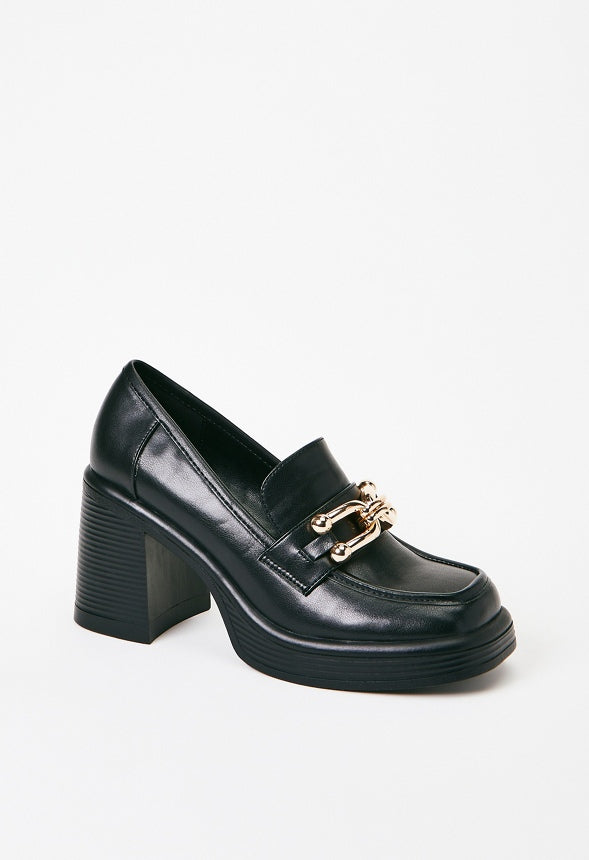 Daria Block Heeled Loafer Pump Black Caviar