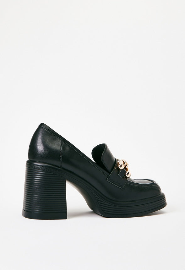 Daria Block Heeled Loafer Pump Black Caviar