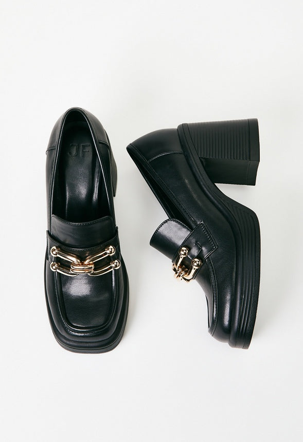 Daria Block Heeled Loafer Pump Black Caviar